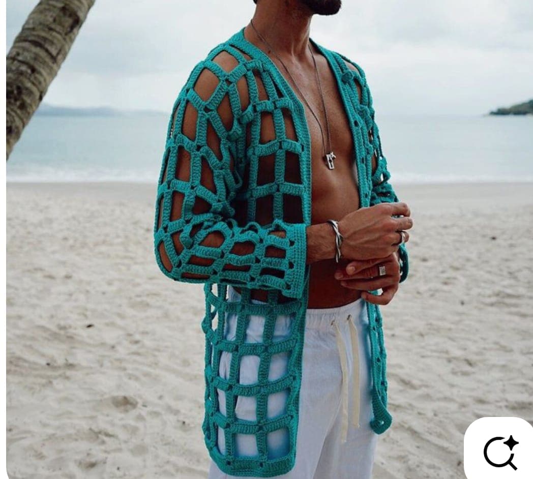 Male Green Net-Like Jacket